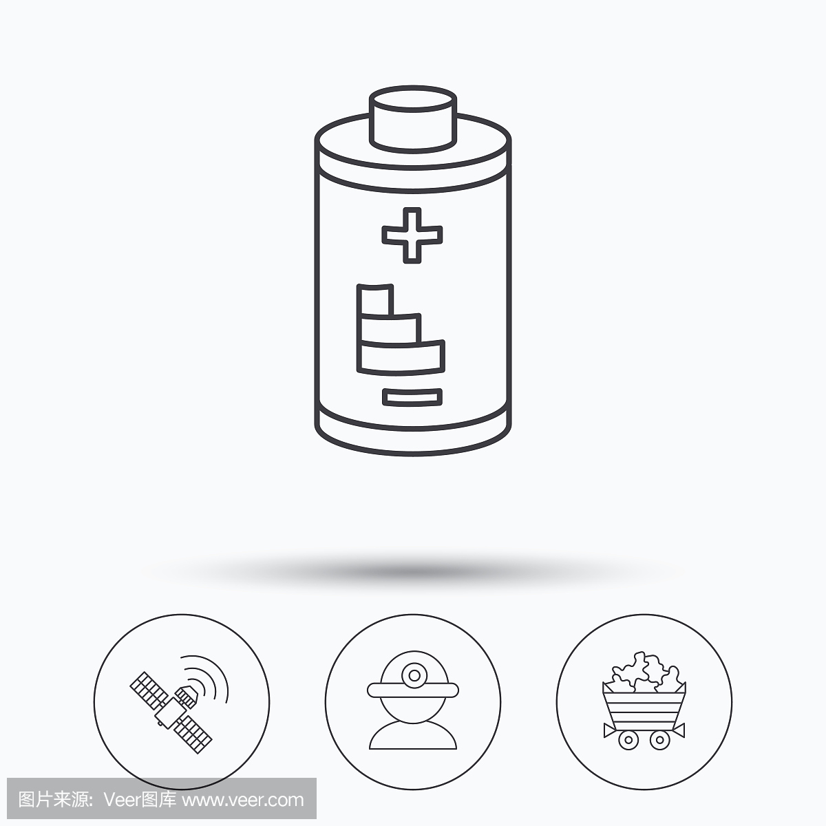 工人,礦物和GPS衛(wèi)星圖標(biāo)。